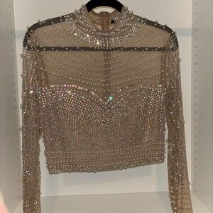 NWOT Rodeo Rhinestone Embellished Sheer Blouse